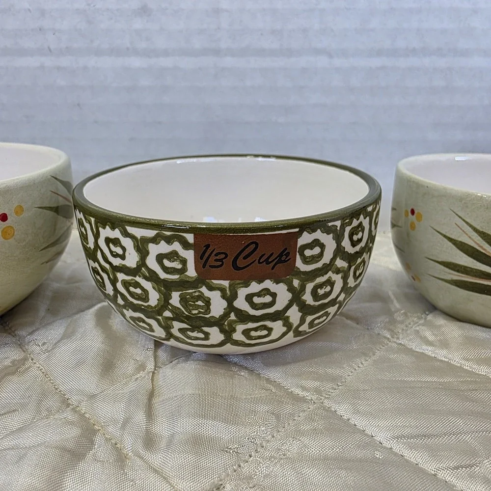 Set Of 4 Vintage Temptations Old World Green Nesting Owl Measuring Cups
